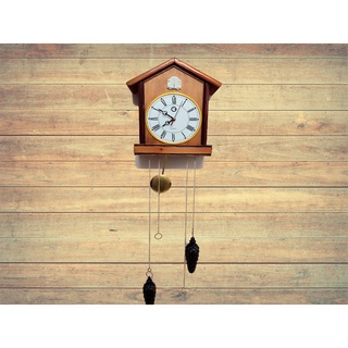 [Handmade-Hình thật] Đồng hồ Cuckoo hiện đại hình ngôi nhà nâu gỗ cửa tròn - Cuckoo Oclock