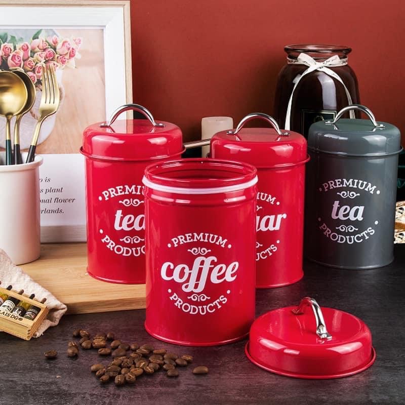 bộ hộp sắt đựng đường, cafe