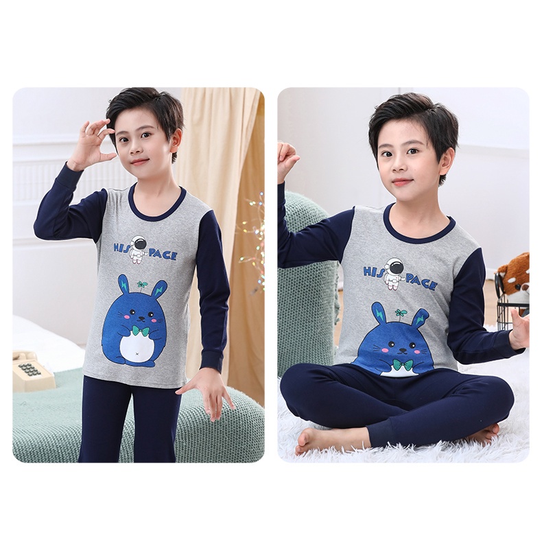 Bộ Đồ Ngủ Cotton Tay Dài 100-160cm Thời Trang Xuân Thu Cho Bé