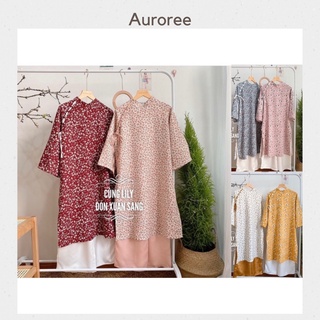 Set áo dài cách tân hoa nhí thắt nơ tay lỡ Auroree S08