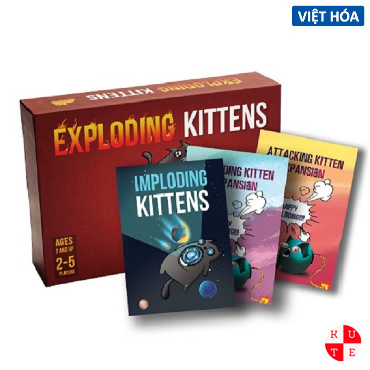 Combo Mèo Nổ Exploding Kittens Việt Hóa Tặng Kèm 100 Bọc Bảo Vệ Lá Bài MEOMOI-BMN