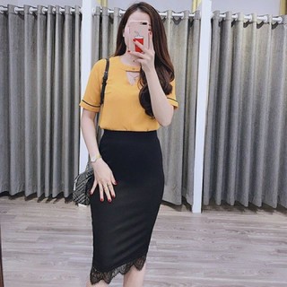 Chân Váy bút chì công sở,Váy công sở dáng dài nữ phối ren kiểu dáng chân váy ngắn