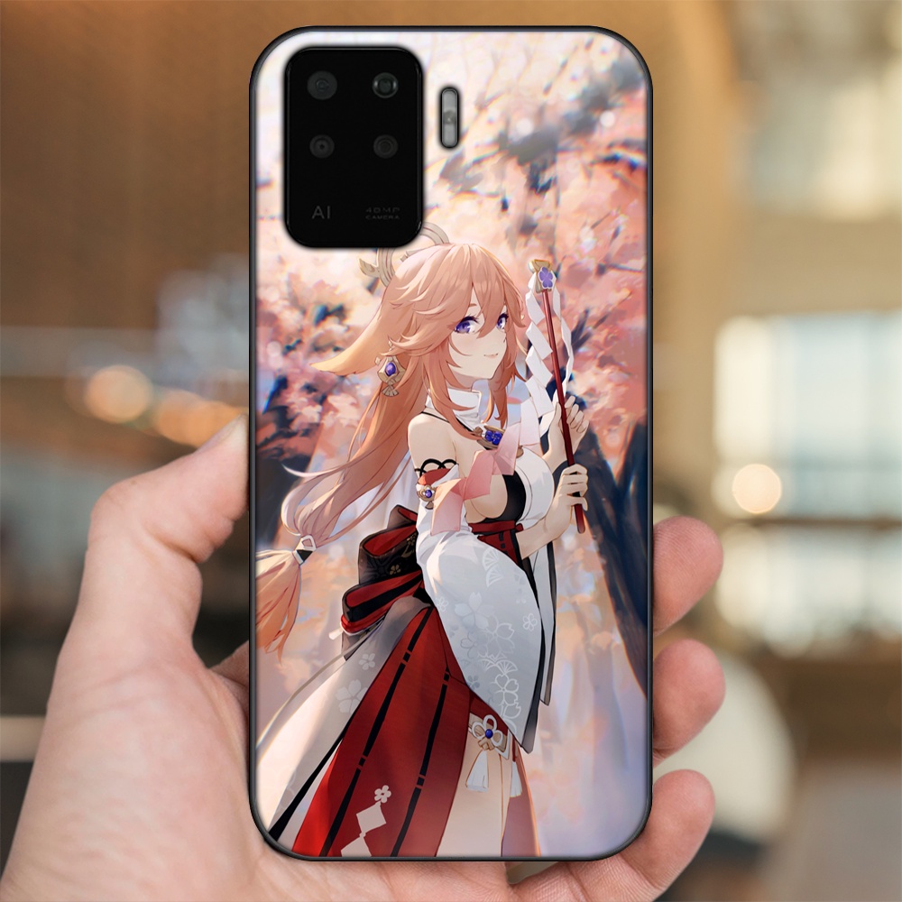 Ốp lưng Oppo A94 viền đen in hình Yae Miko Genshin Impact