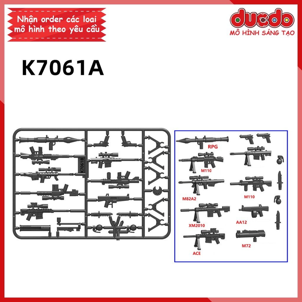 Vỉ Phụ kiện trang bị vũ khí siêu chất - Đồ chơi Lắp ghép Mini Minifigures Army lính Mô hình ww2 K7061