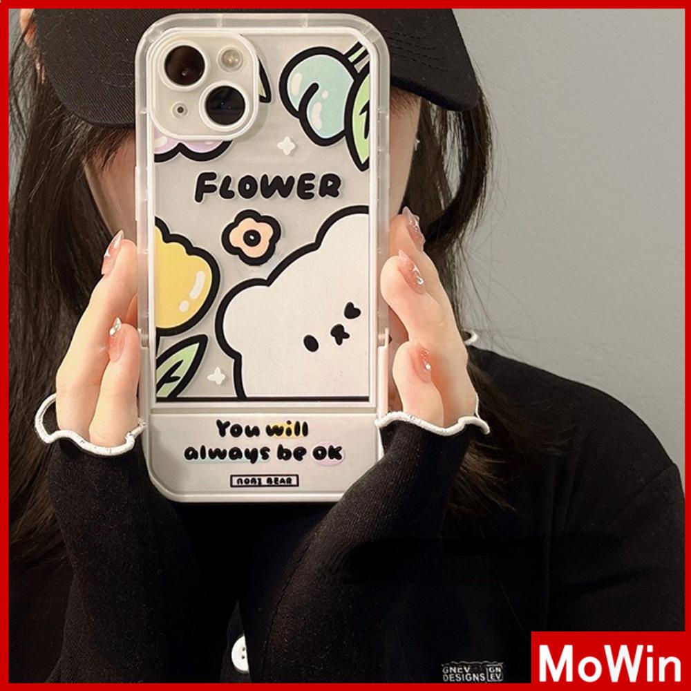 Ốp điện thoại giá đỡ ẩn acrylic mềm in gấu thích hợp cho iPhone 11 Pro Max 13 Pro Max 12 Pro Max 7Plus xr XS Max