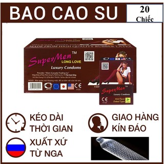 20 chiếc bao cao su Supermen gai gân , kéo dài , hộp 10 chiếc , chính hảng.