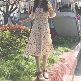 [Có sẳn ] Đầm maxi hoa nhí cổ V