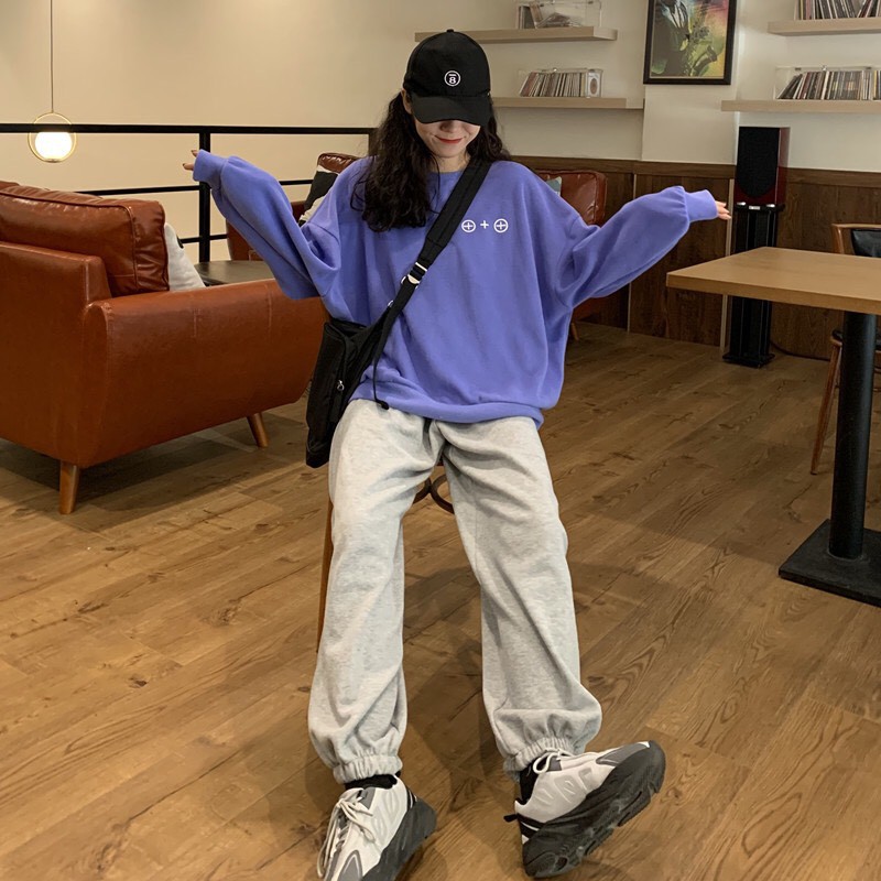 bộ nỉ nữ áo hoodie + quần bom nỉ lót lông cực ấm form rộng unisex | BigBuy360 - bigbuy360.vn