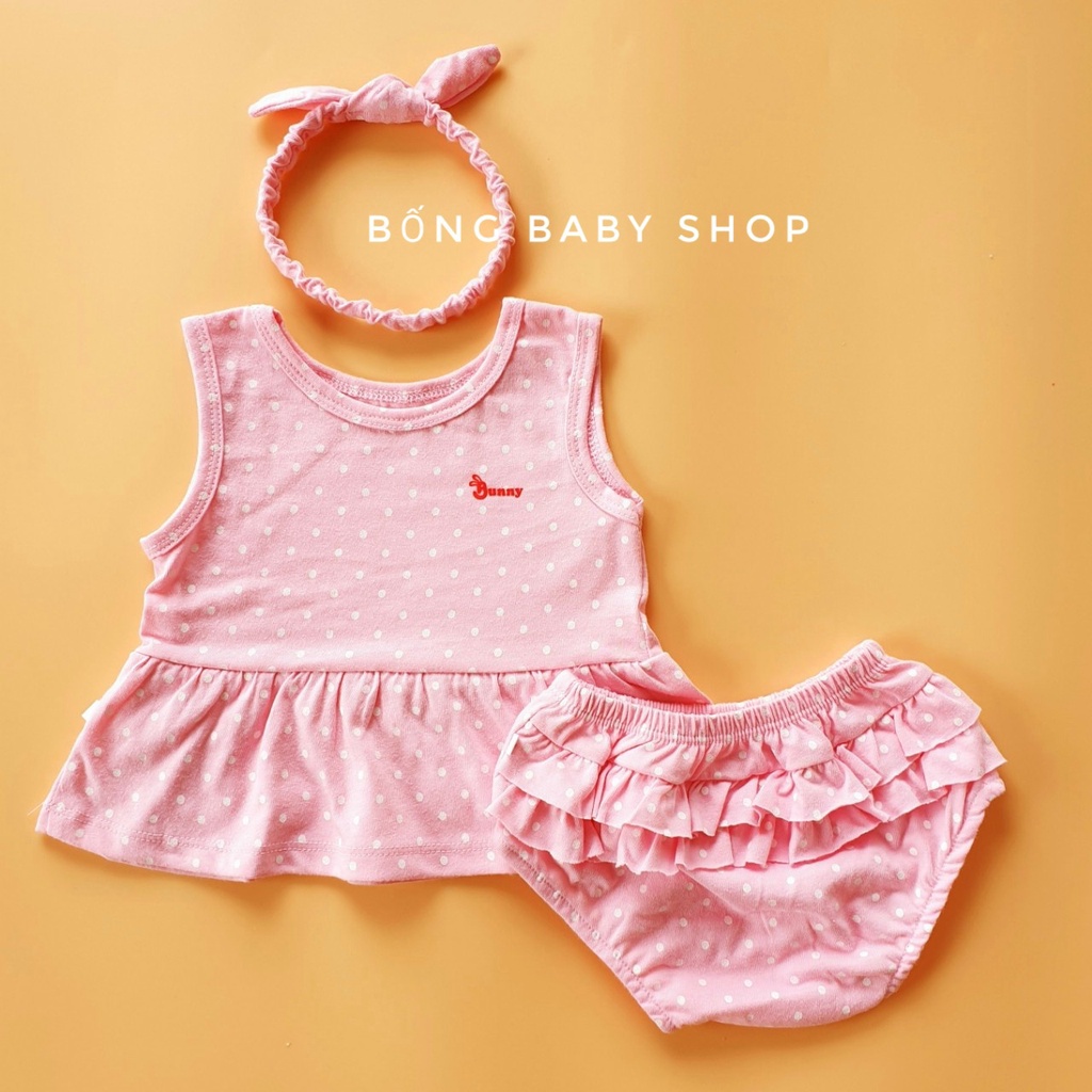 Set Babydoll sơ sinh sát nách tặng kèm nơ xinh thương hiệu Bunny cho bé 4-10kg