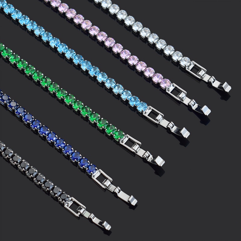 Vòng tay mạ bạc đính đá zircon 4mm thời trang đơn giản cho nam nữ