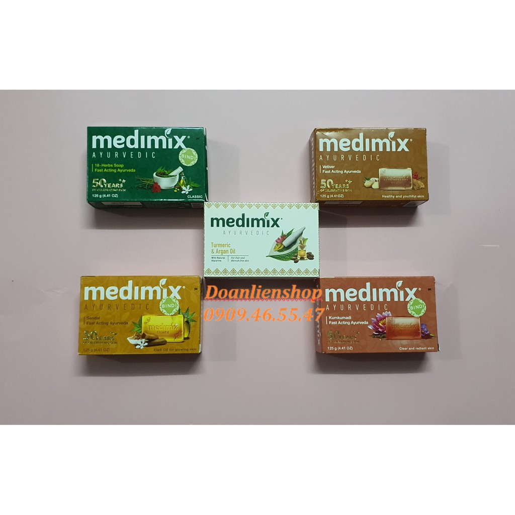 Combo Xà phòng Medimix 18 Loại Thảo Dược - Nghệ Và Dầu Argan - Đàn Hương - Kumkumadi Nghệ Tây - Cỏ Hương Bài 125g/bánh