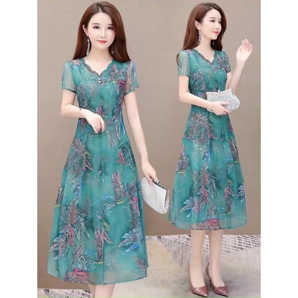 Đầm voan lụa nữ cao cấp mềm mát hoạ tiết thanh lịch QCNP4215