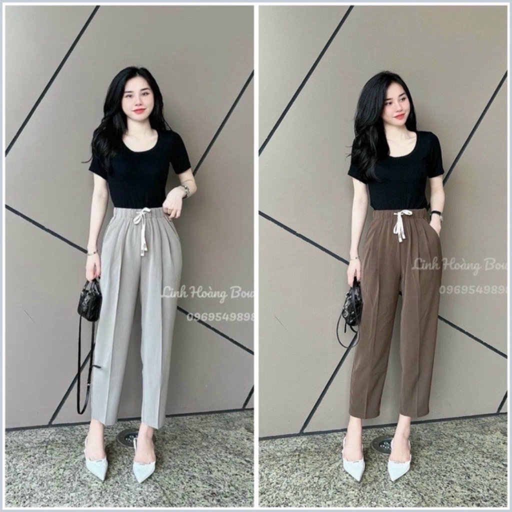 Quần Baggy Nữ Lưng Thun Cạp Cao Có Dây Rút Chất Vải Ruby Mềm Mịn Phối Áo Sơ Mi Áo Phông Cực Xinh MA1488