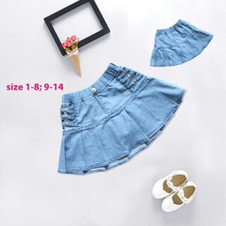 Chân váy jean mềm Nexxi cực đẹp,  size cho các bé nhí ạ.  Chất jean mềm mát,  bên trong có lớp lót chíp đùi,  bé mặc dễ