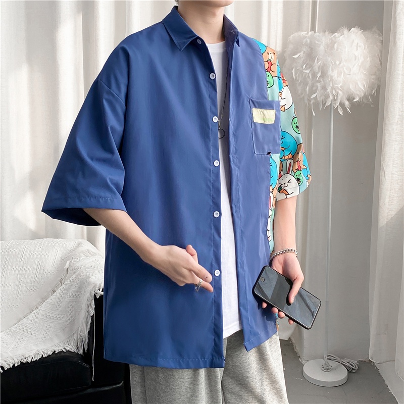 Áo Sơ Mi Tay Ngắn In Họa Tiết Hoạt Hình Phong Cách Hàn Quốc Cho Nam