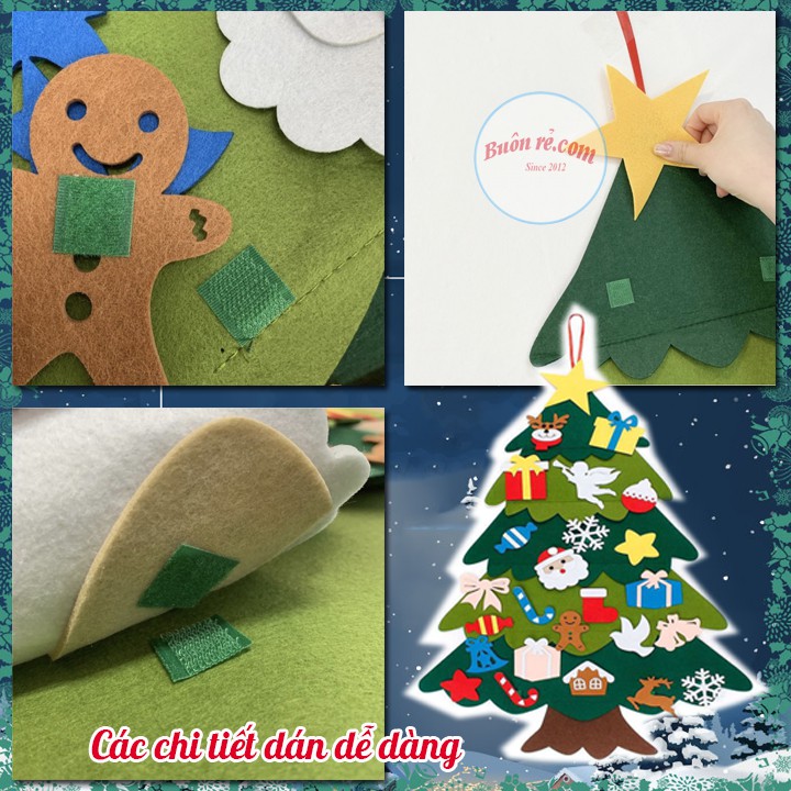 Cây thông noel dán treo tường 2 lớp tặng đèn led và phụ kiện trang trí giáng sinh hot trend 2023 – br01122