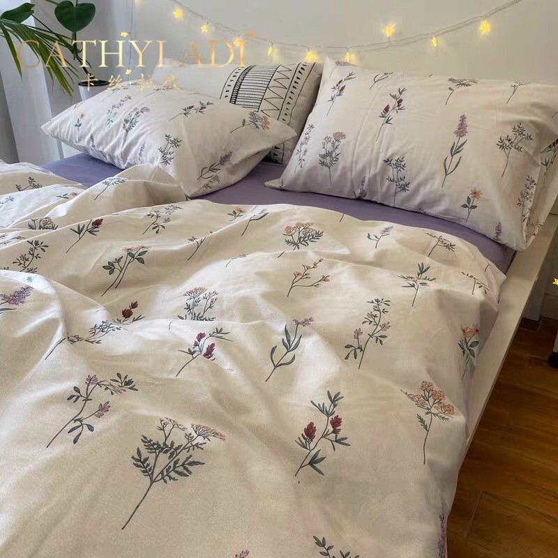 Chăn Ga Gối Cotton Living "Cỏ Nhí Be" - Bộ Chăn Ga Gối Cotton 100% Nhập Khẩu 4 món