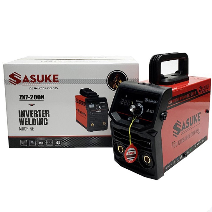 Máy hàn điện tử mini inverter Sasuke mã ZX7-200N (Đầy đủ phụ kiện, dây hàn, dây mass, mặt nạ, búa gõ xỉ, găng tay da bò)