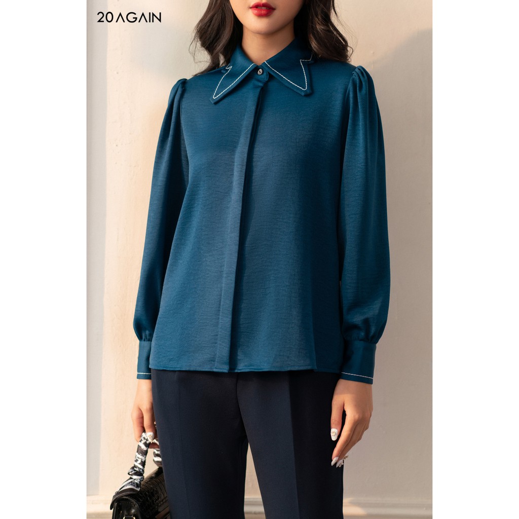Áo sơ mi nữ công sở chần chỉ trang trí 20AGAIN ASA1301