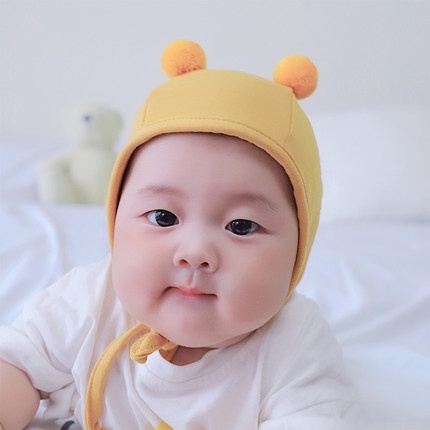 Nón vải cotton cột dây 2 cục bông hàn quốc siêu iu cho bé 0-12thang tuổi