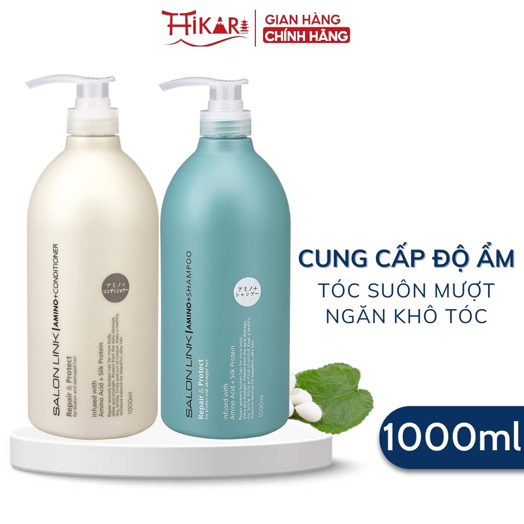 Dầu Gội Dưỡng Ẩm Kumano Salon Link Amino Shampoo 1000ml (Màu Xanh Ngọc) dành cho tóc khô xơ