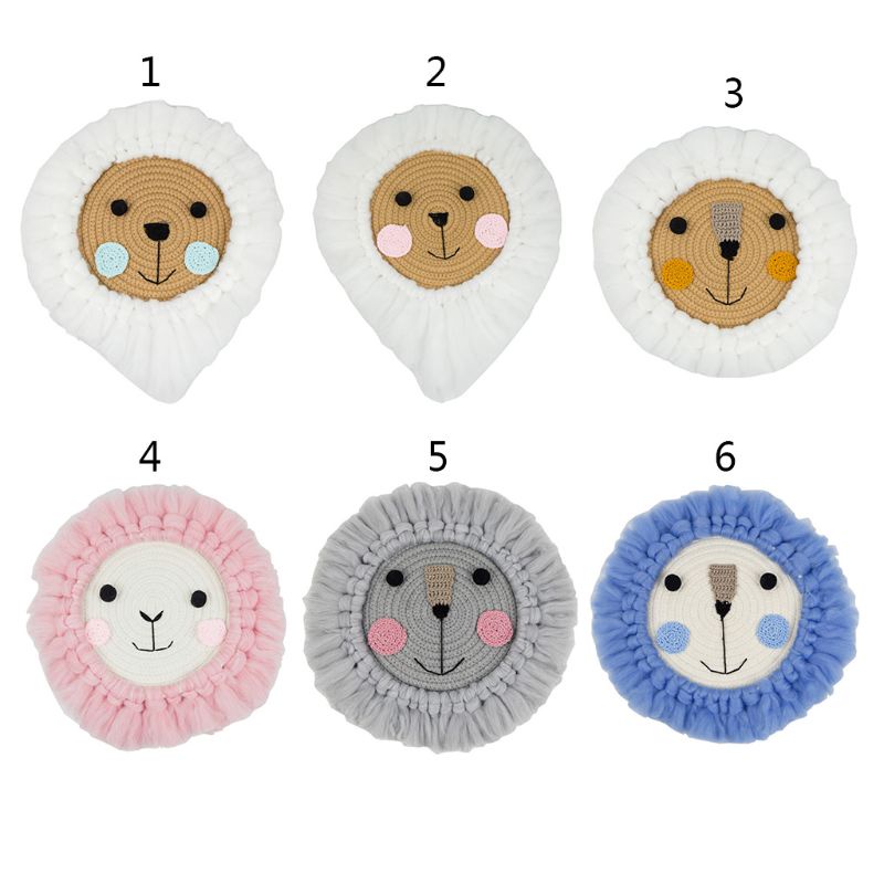 Phụ Kiện Treo Trang Trí Bằng Vải Cotton Đan Thủ Công Hình Đầu Sư Tử / Cừu Cho Phòng Trẻ Em