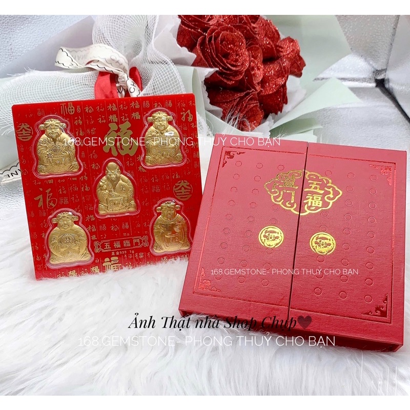 Hộp quà tặng Ngũ Lộ Thần Tài ( Phúc, Lộc, Thọ, Hỷ, Tài ) - Mạ Vàng 24K Sang Trọng- Hộp lì xì Tết 2022