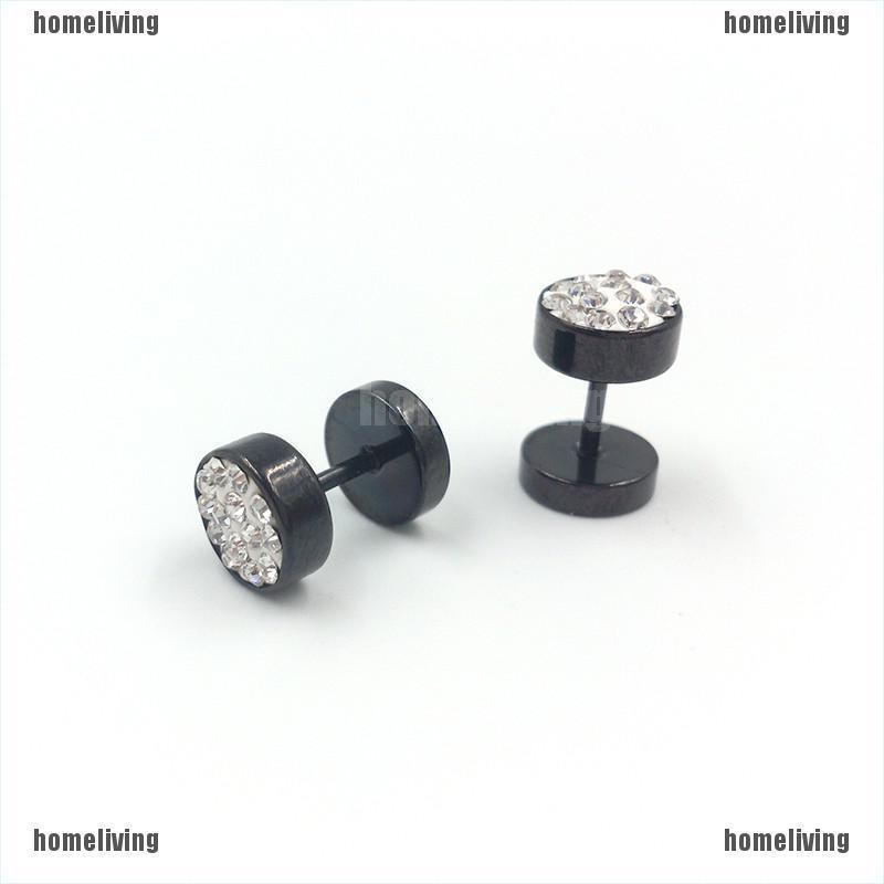 1 Cặp Khuyên Tai Quả Tạ Bằng Thép Không Gỉ Màu Đen / Bạc Phong Cách Punk Dành Cho Nam