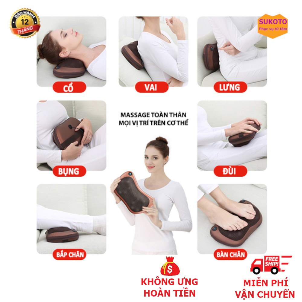 Gối Massage Hồng Ngoại 8 Bi 2 Chiều Cao Cấp - Gối Massage Hồng Ngoại Đa Năng