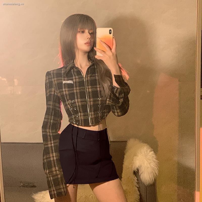 Áo sơ mi tay dài cổ POLO họa tiết sọc caro thời trang cho nữ