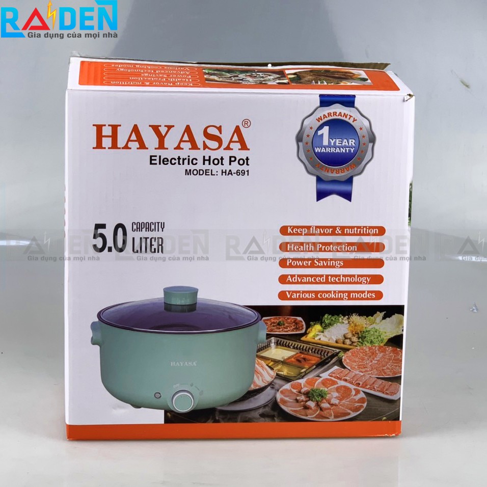 [Mã ELHADEV giảm 4% đơn 300K] Nồi lẩu điện 5 Lít Hayasa HA-691 lòng nồi sâu có thể tháo rời vệ sinh