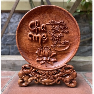 Đĩa phong thủy gỗ hương trạm chữ cha mẹ nguyên khối giá rẻ