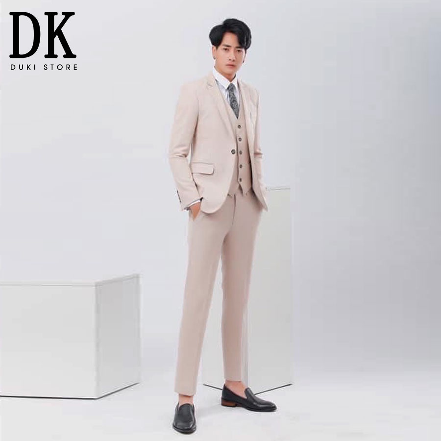 GIẢM 75% Bộ vest nam 1 cúc Hàn Quốc màu kem đẹp giá siêu rẻ DKA0014 - DUKI STORE