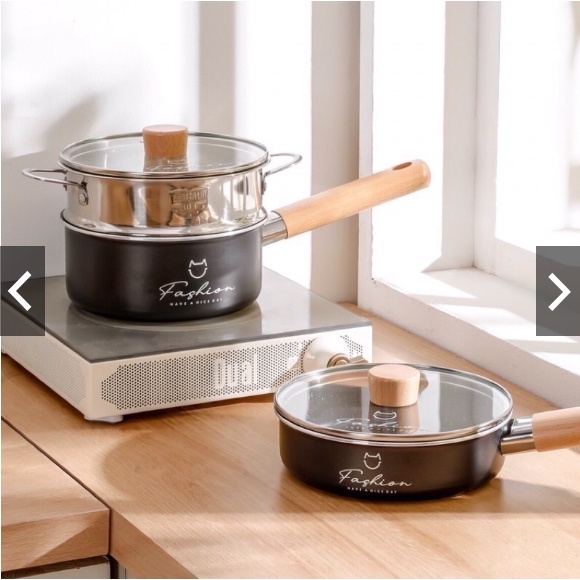 Bộ Nồi Chảo Đá Chống Dính Kèm Xửng Hấp, Bộ Nồi Chảo Đá FASHION 16cm Cho Bé Ăn Dặm