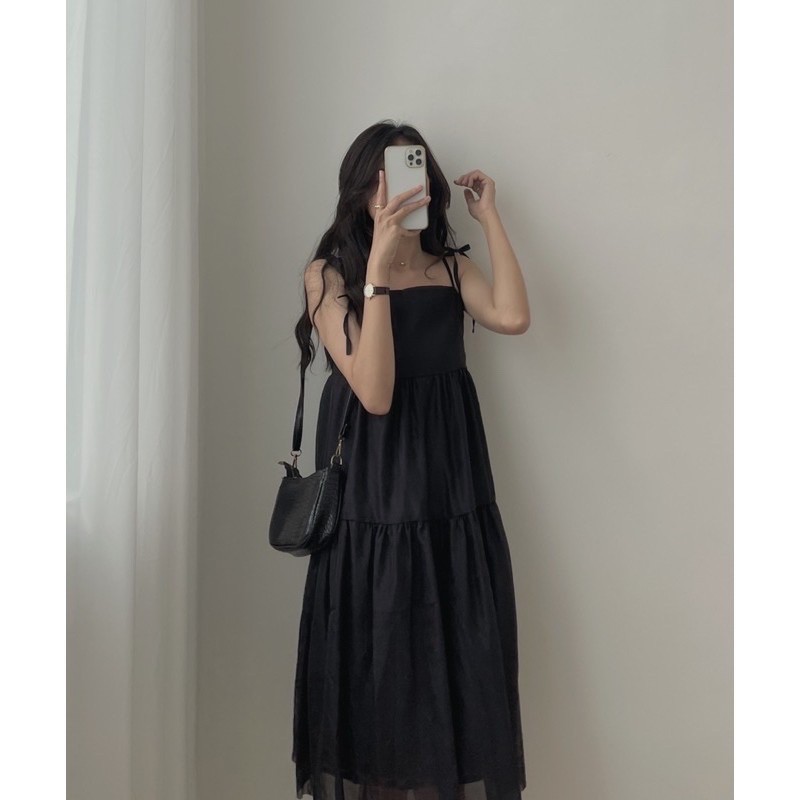 Váy hai dây đầm babydoll voan tơ dáng đen kem có dây điều chỉnh 2 lớp dày dặn không lộ KOZODA D12 | BigBuy360 - bigbuy360.vn