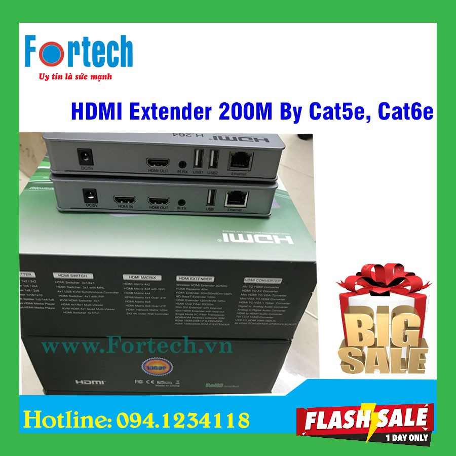 Bộ Kéo dài tín hiệu HDMI 200m bằng dây mạng Cat5e/Cat6e