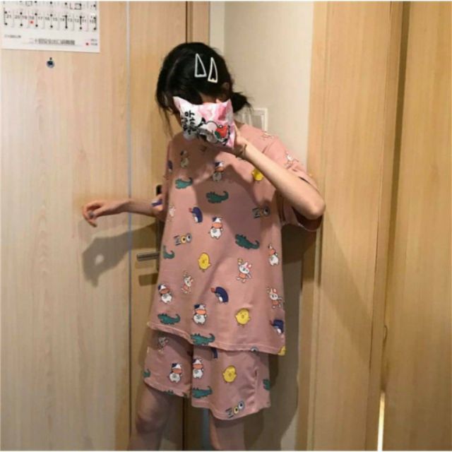 [ Mã FAMAYWA2 giảm 10K đơn 50K] Set bộ áo thun cộc tay quần đùi in hình zoo cute ullzzang | BigBuy360 - bigbuy360.vn