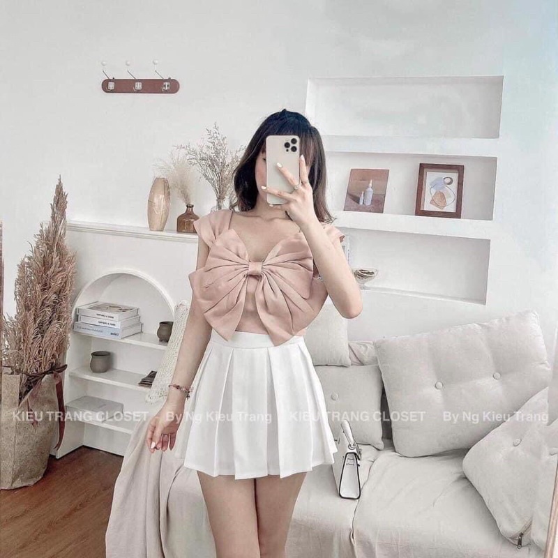 bộ áo nơ xếp ly