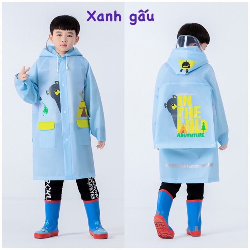 Áo mưa trẻ em cao cấp có mũ thiết kế phản quang,chất liệu an toàn,dáng