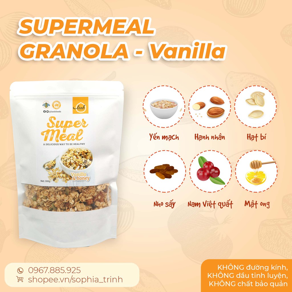 Granola Giảm Cân Vị Vani Quế Không Đường LANHFOODS