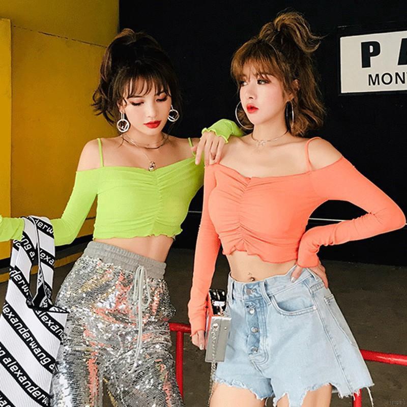 Áo croptop tay dài trễ vai thời trang quyến rũ
