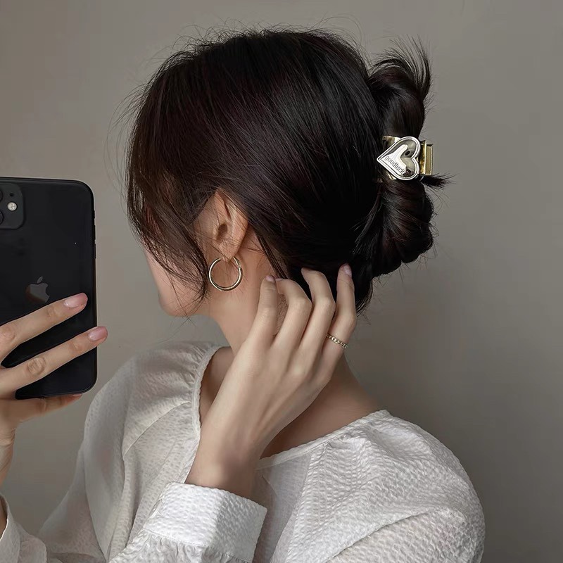 Kẹp Tóc Đuôi Cá Đính Đá Kim Loại Hình Trái Tim Cho Nữ