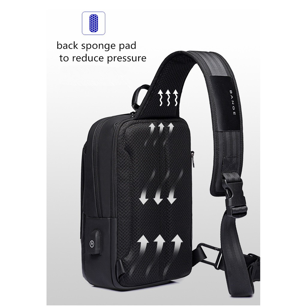 Túi đeo chéo Bange chống thấm nước có cổng sạc USB 2020