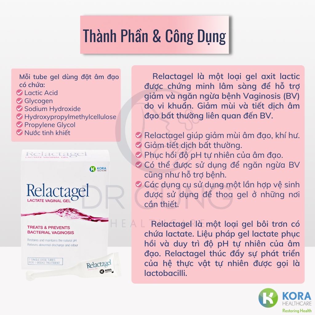 Bác Sĩ Cung Gel Đặt Âm Đạo Relactagel - Gel Phụ Khoa, Phòng Ngừa Nhiễm Khuẩn, Chăm Sóc Vùng Kín, Khử Mùi Hôi (Tuýp 5ml)