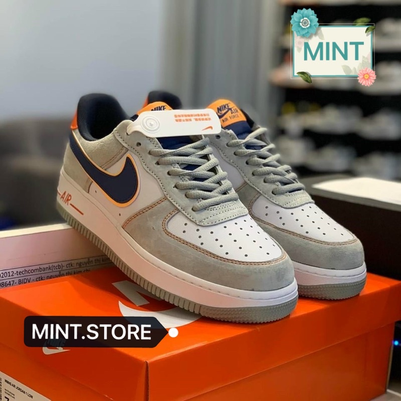 Giày sneaker xám cam nỉ da lộn cao cấp