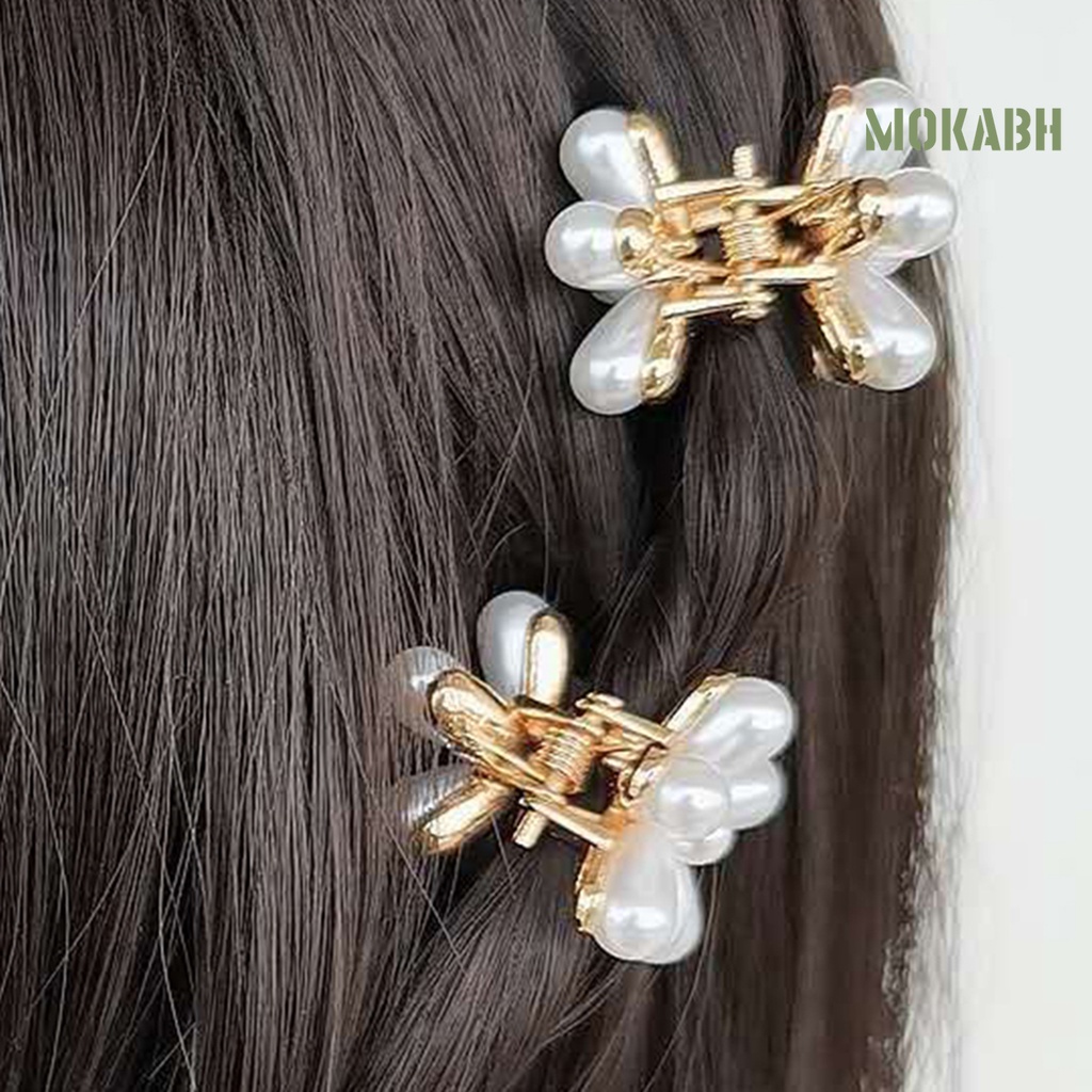 Set 5 / 10 Kẹp Tóc Càng Cua Mini Đính Ngọc Trai Giả Sáng Bóng Chống Trượt Kiểu Retro