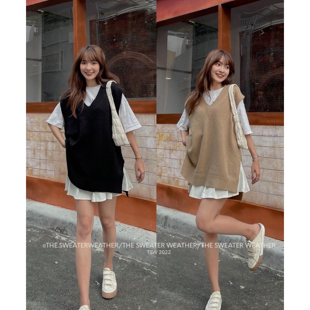 Áo gile len mịn form rộng TRÙM VAI hàn quốc,Áo gile len dáng dài rộng xẻ tà Rosie Dream Shop