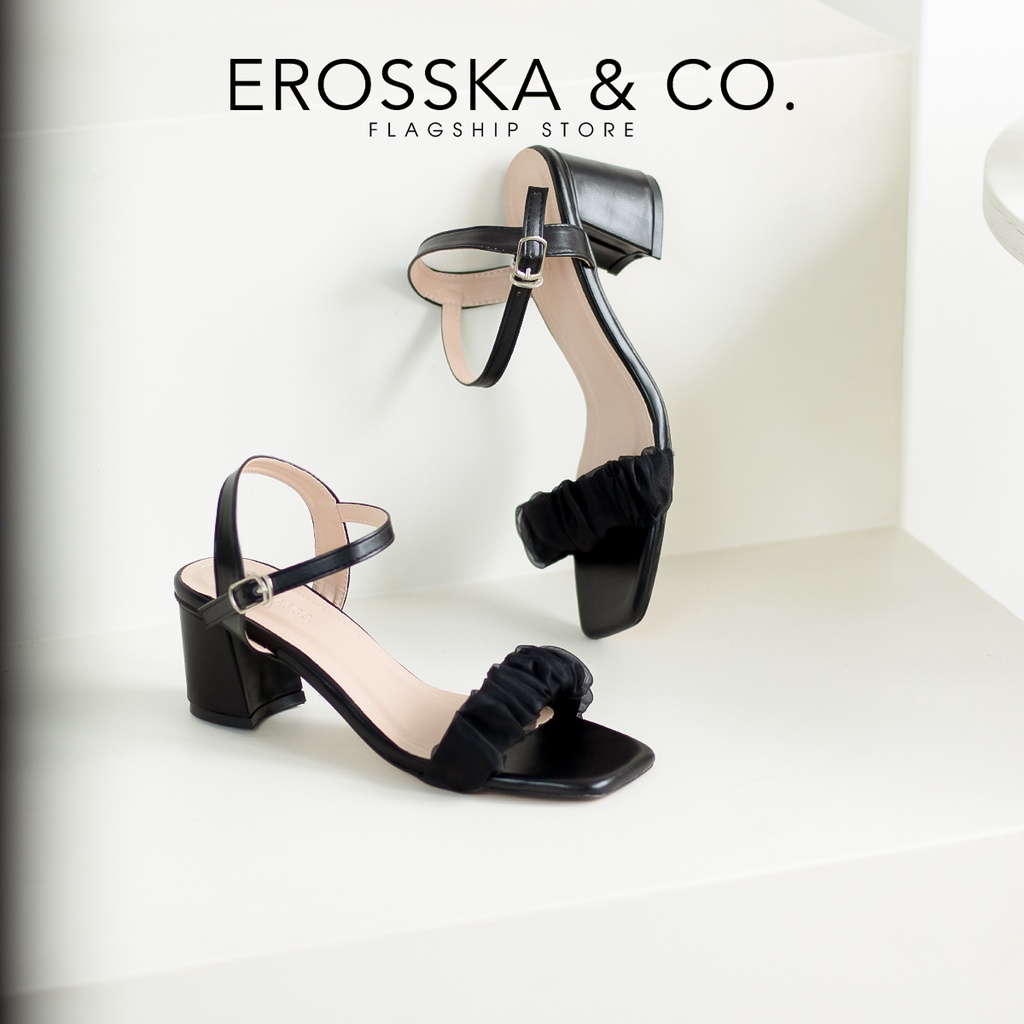 Erosska - Giày sandal cao gót quai nhún sang trọng cao 5cm màu đen - EB047