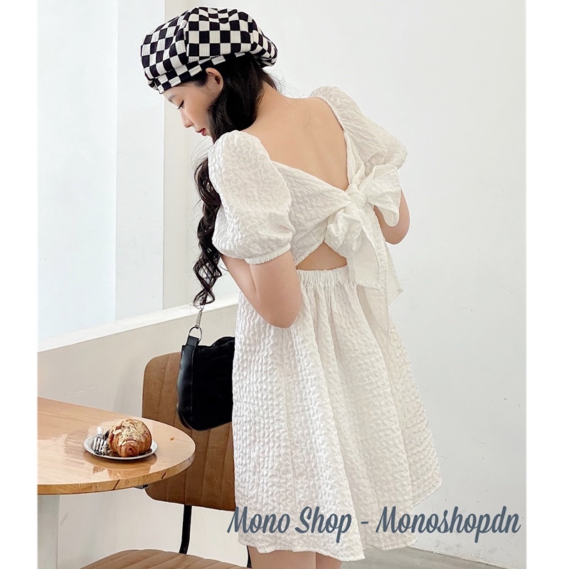 Đầm gấm xốp cột nơ lưng dáng babydoll mặc được hai kiểu Ảnh thật/ sẵn | BigBuy360 - bigbuy360.vn