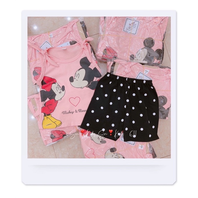 [SET BÉ GÁI] Bộ micky 2 dây kèm quần chấm bi siêu mát cho bé gái